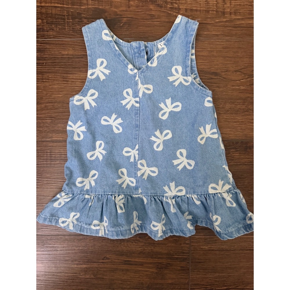 Nicole Miller New York Baby Girl Blue Denim Bow Print Ruffle Dress 3-6M